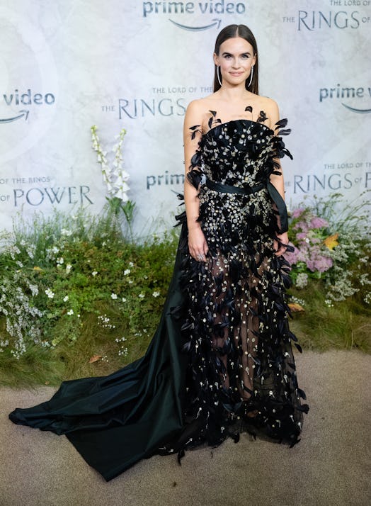 Ema Horvath wearing a feathery black dress at the world premiere of The Lord Of The Rings: The Rings...