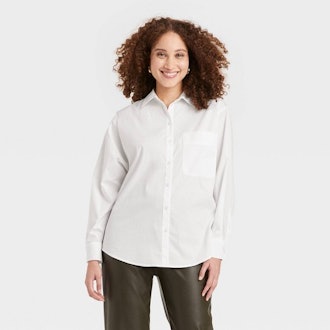 Target Women's Long Sleeve Oversized Button-Down Boyfriend Shirt - A New Day