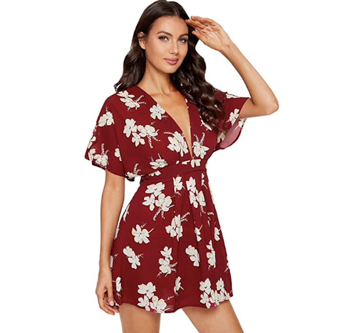 Floerns Ditsy Floral Knot Front Mini Dress