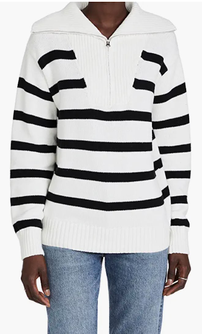 English Factory Striped Knit Zip Pullover