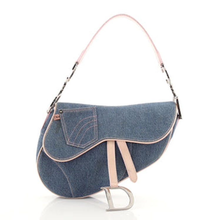 Christian Dior Vintage Saddle Bag Denim Medium 