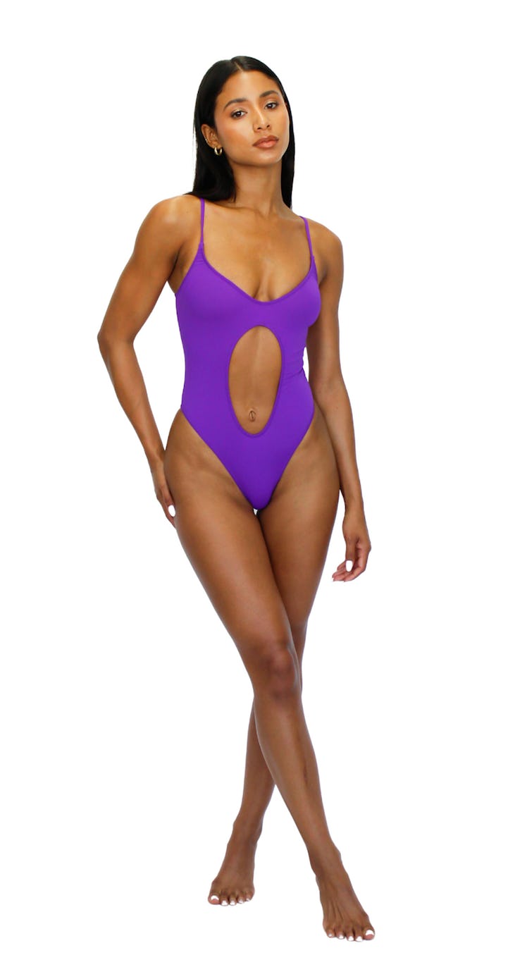 MELISSA SIMONE purple one-piece swimsuit