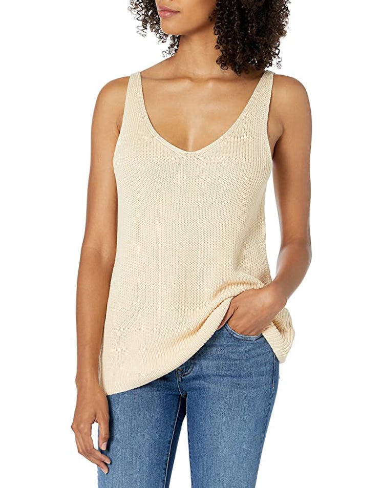 The Drop Claire Double V-Neck Textured Rib Sweater Tank