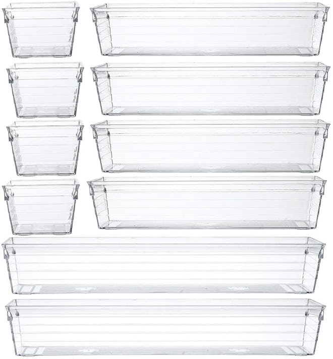 This set of Backerysupply Clear Plastic Organizer Trays are products for your small-space bathroom.