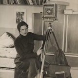 Margaret Bourke-White in a black-and-white self-portrait