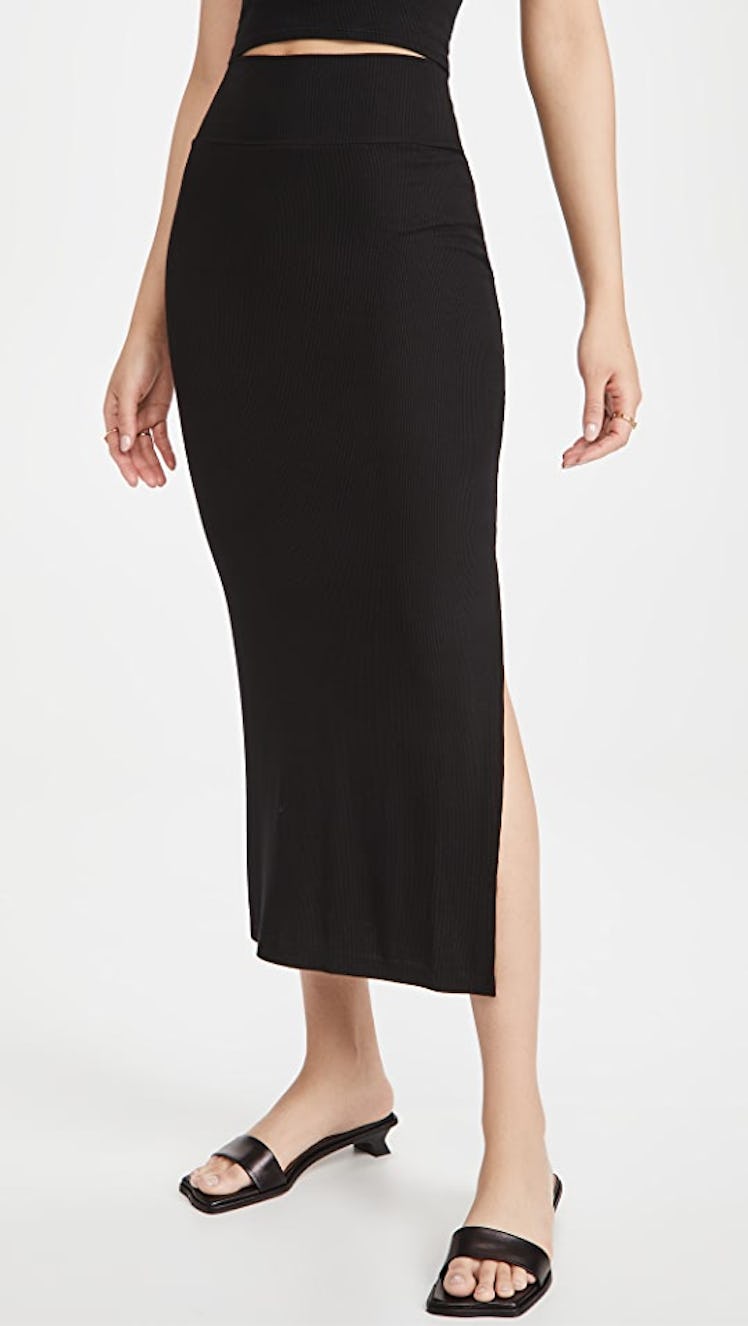  Silk Rib Slit Pencil Skirt  