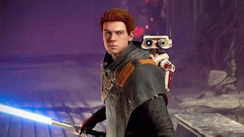 Cal Kestis, the protagonist of Jedi: Fallen Order holding a blue lightsaber