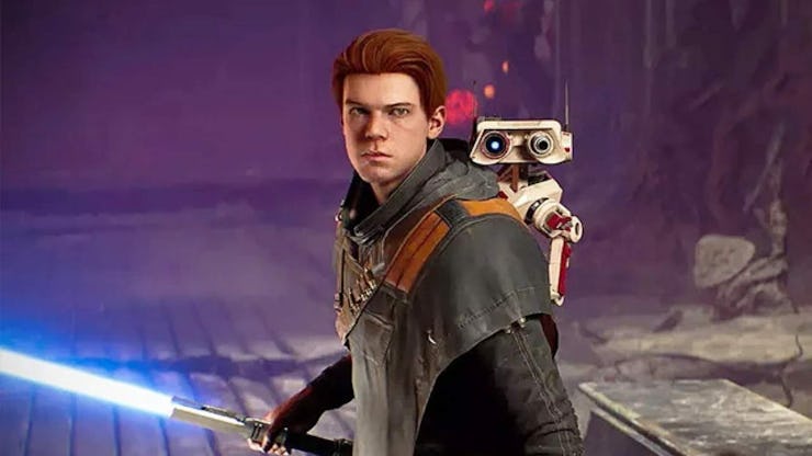 Cal Kestis, the protagonist of Jedi: Fallen Order holding a blue lightsaber