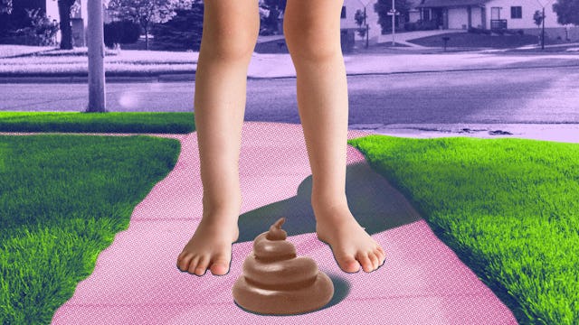 Illustration of a child pooping on the sidewalk