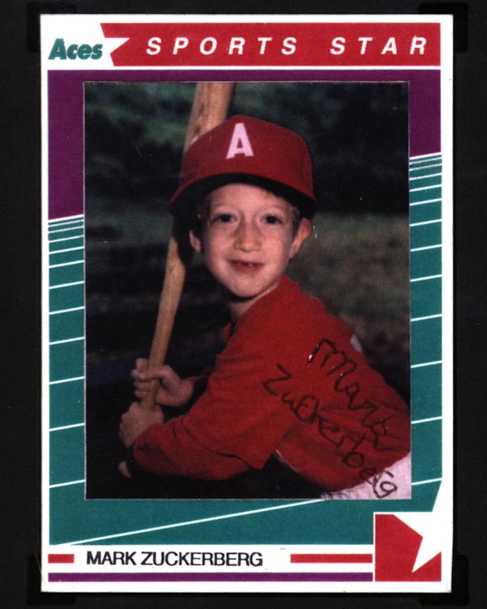 A little league baseball card of Meta's founder