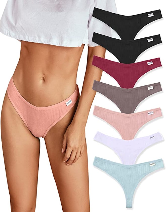 FINETOO Low Rise Cotton Thong Panties (7-Pack)