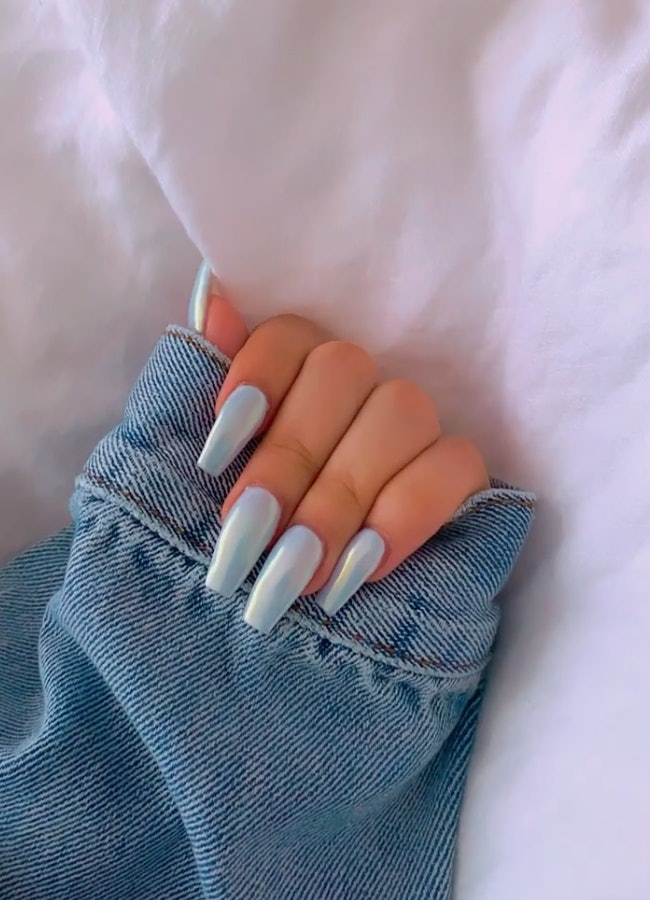 chrome light blue nails