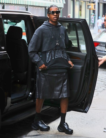A$AP Rocky in Leather skirt