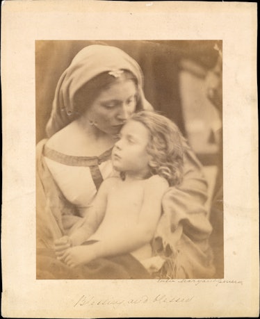 A black-and-white Julia Margaret Cameron photo resembling a Madonna and child