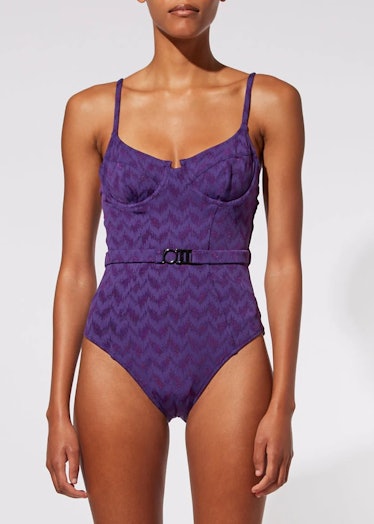 Solid & Striped purple one-piece swimsuit