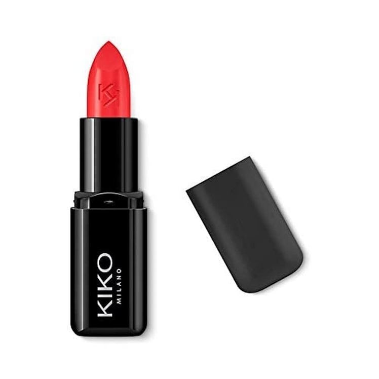 kiko milano smart fusion lipstick in poppy red is the best drugstore red lipstick for olive skin