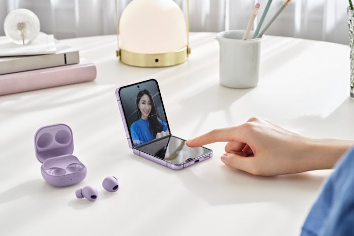 The Galaxy Z Flip 4,  partially folded.