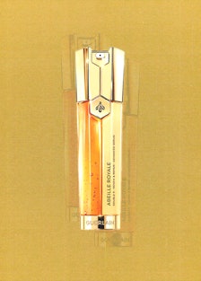 Product photo of Guerlain Abeille Royale Double R Renew & Repair Advanced Serum on a gold background...