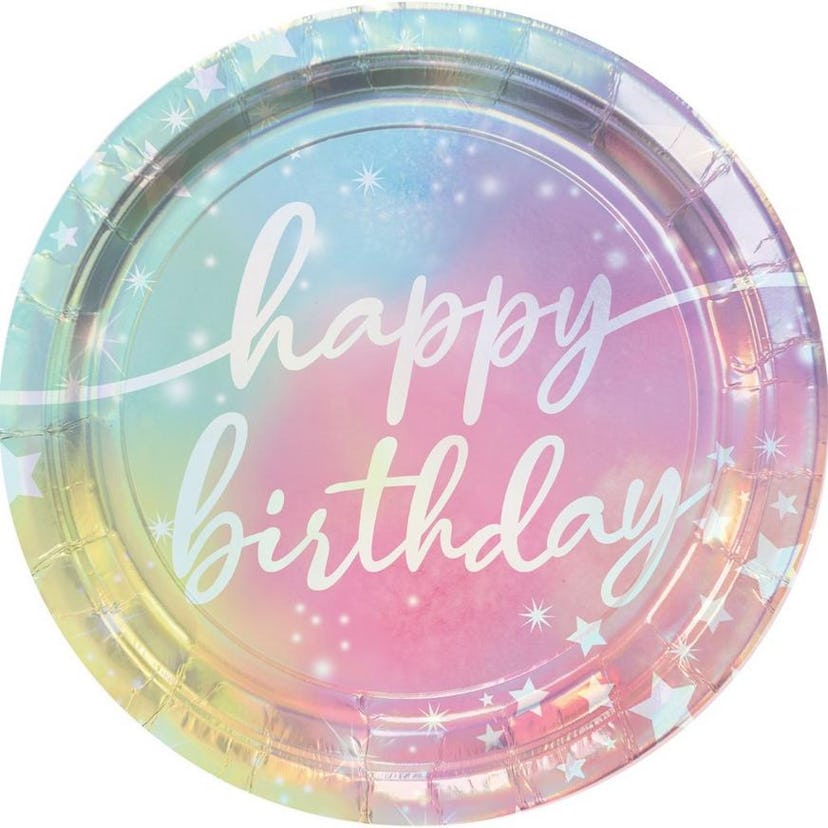 Iridescent Luminous Rainbow Birthday Paper Lunch Plates, 9in, 8ct