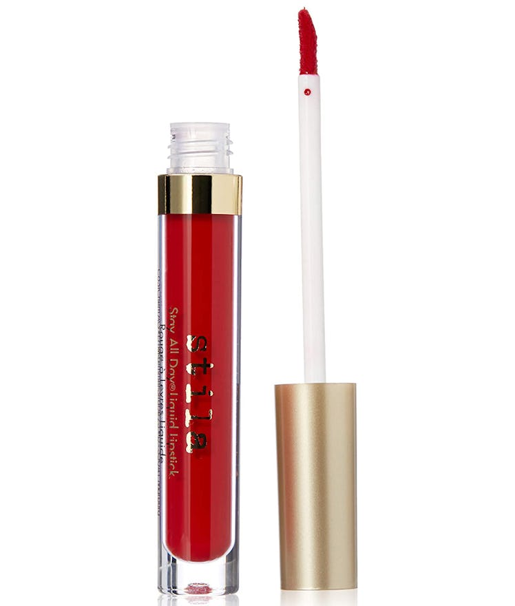 Stila Stay All Day Liquid Lipstick in Beso is the best liquid matte lipstick for olive skin and blue...