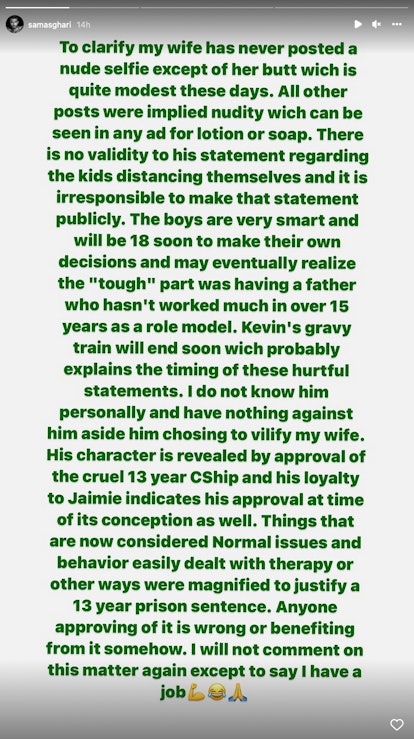 Sam Asghari responded to Kevin Federline's claims about his kids with Britney Spears. Screenshot via...