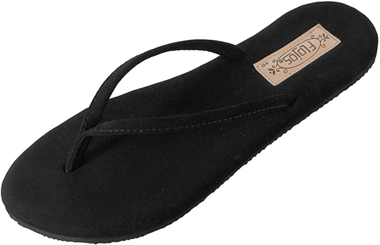 These Flojos flip flops feature absorbent synthetic suede footbeds. 