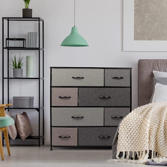 This steel-frame dresser for small spaces has eight fabric drawers in two sizes.