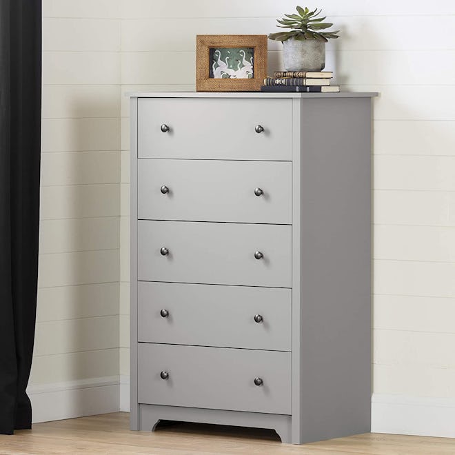 This modern dresser for small spaces has five large drawers.
