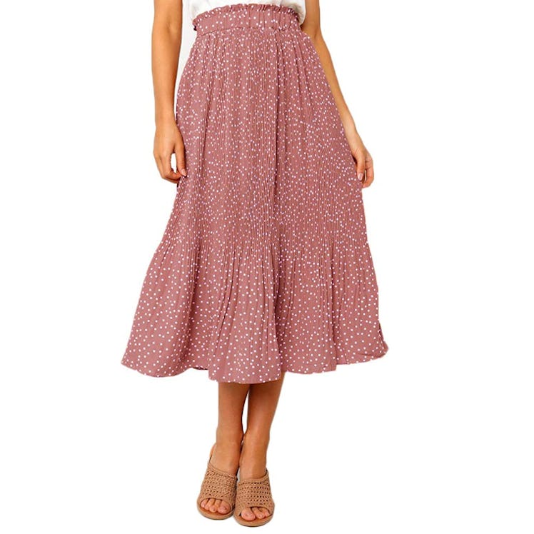 EXLURA Pleated High Waist Midi Skirt