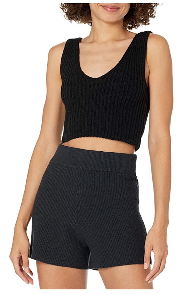 The Drop Sylvie Double V-Neck Cropped Sweater