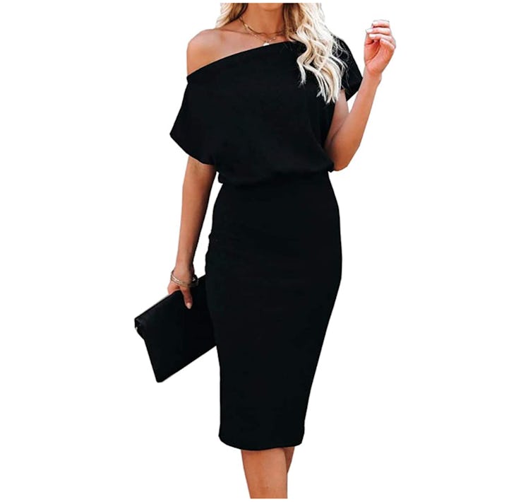 Ezbelle Ribbed Off Shoulder Midi Dress