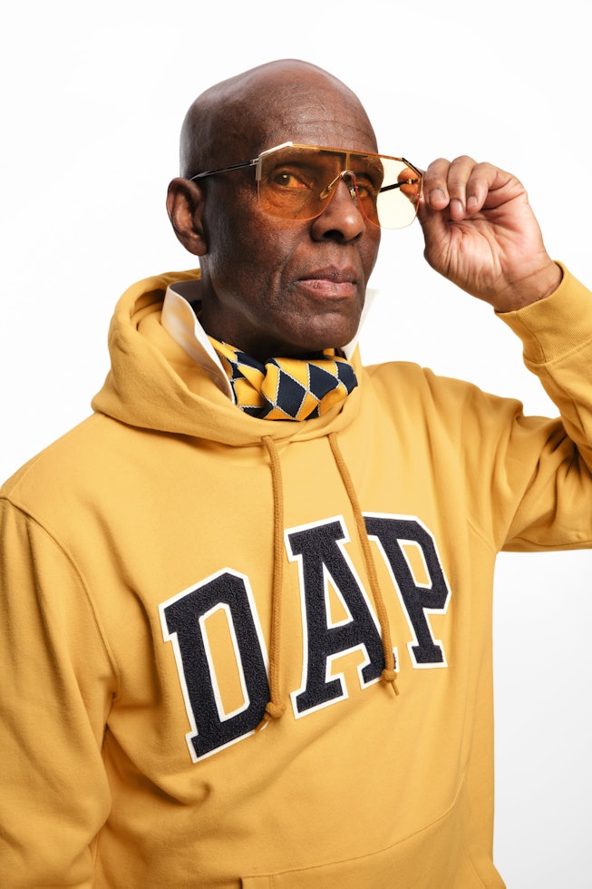 American fashion designer Dapper Dan in his own "DAP" hoodie by Gap