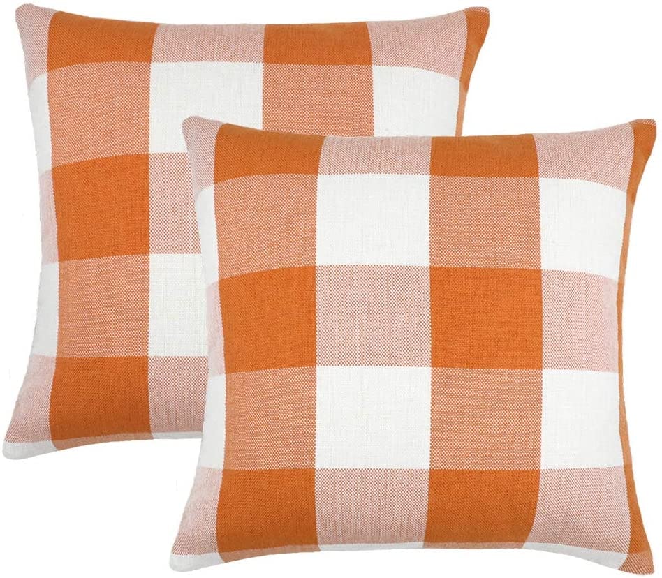 4TH Emotion Farmhouse Buffalo Check Throw Pillow Covers in orange