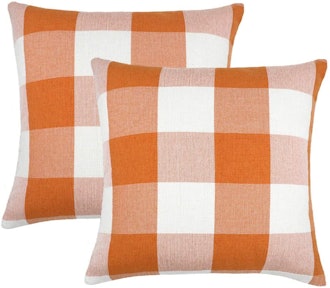 4TH Emotion Farmhouse Buffalo Check Throw Pillow Covers in orange