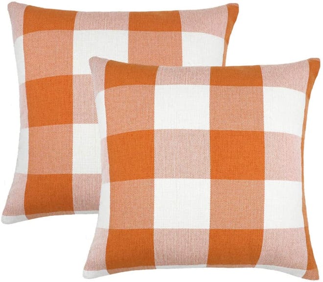 4TH Emotion Farmhouse Buffalo Check Throw Pillow Covers in orange