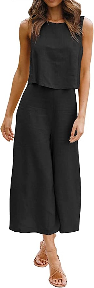 ROYLAMP 2 Piece Outfit With Round Neck Crop & Cropped Wide Leg Pants