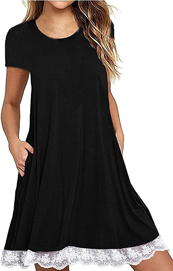 Halife Lace Hem T-Shirt Dress with Pockets