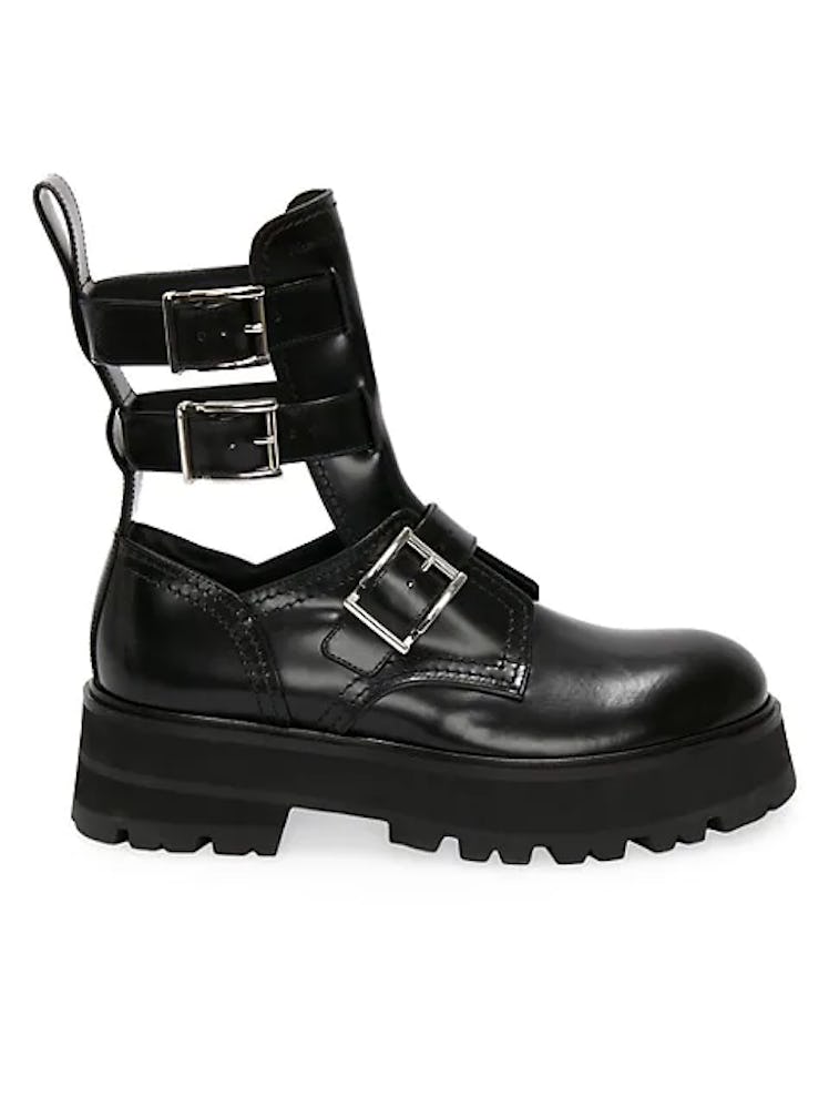 Alexander McQueen Rave Buckle Cut-Out Leather Boots