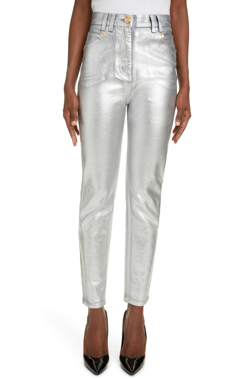 Metallic High Waist Slim Fit Jeans