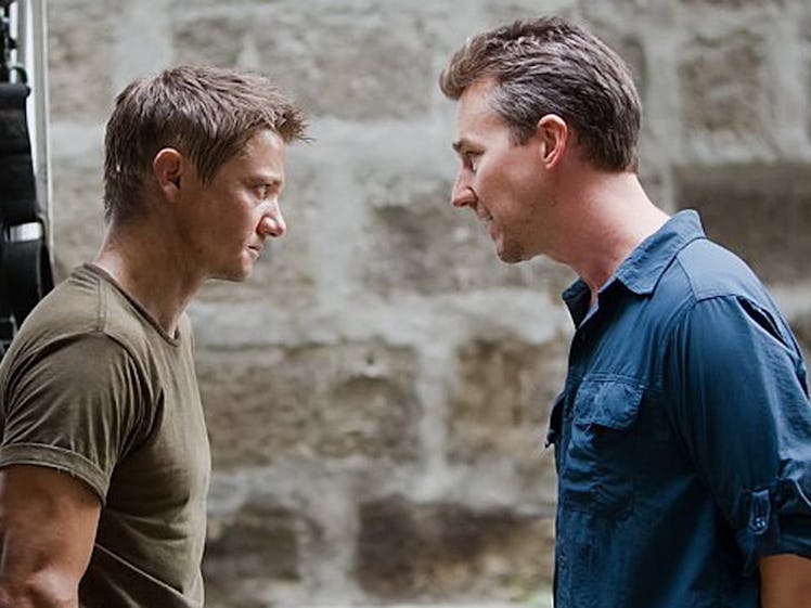 Jeremy Renner opposite Edward Norton in the Bourne Legacy