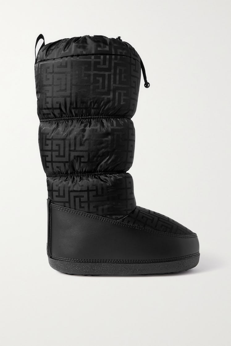 Quilted Logo-Print Shell And Leather Knee Boots   Balmain