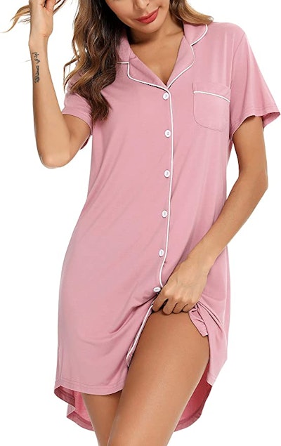 This Samring Button-Down Pajama Nightgown is a great choice for nursing pajamas on Amazon under $40.