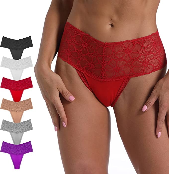WKFIINM High Waist Lace Thongs (6-Pack)