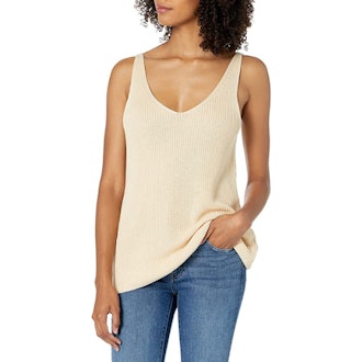The Drop Claire Double V-Neck Textured Rib Sweater Tank