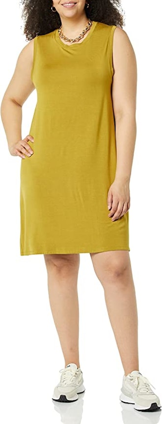 Daily Ritual Jersey Relaxed-Fit Muscle-Sleeve Swing Dress