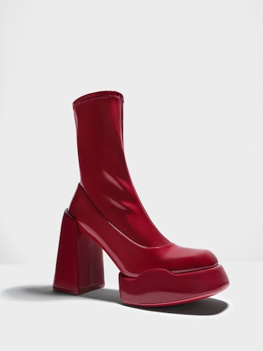Charles & Keith patent block heel boots