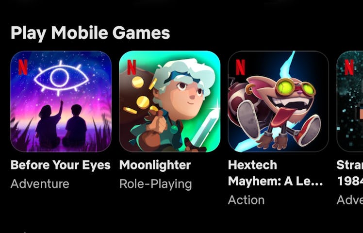 screenshot of Netflix games on mobile app