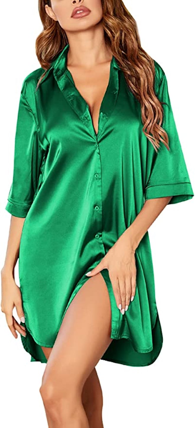This Ekouaer 3/4 Sleeve Satin Nightshirt is a great choice for nursing lingerie from Amazon for unde...