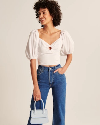 Abercrombie & Fitch Puff Sleeve Poplin O-Ring Top