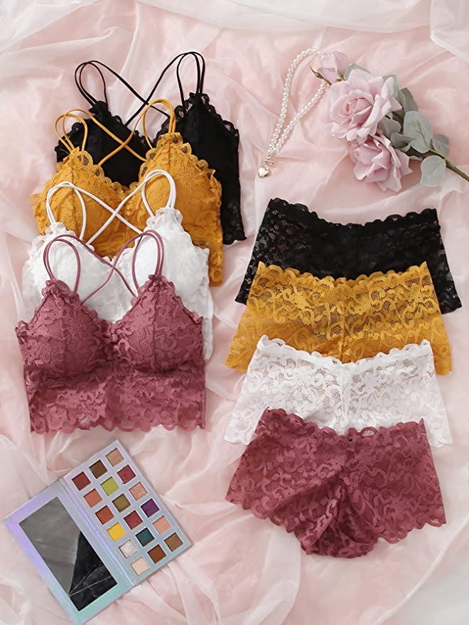 MakeMeChic Lace Matching Bra and Panty Set (4 Sets)